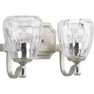 Anjoux Collection 2-Light Silver Ridge Clear Water Glass Luxe Bath Vanity Light