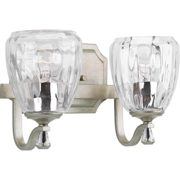 Progress Lighting Anjoux Collection 2-Light Silver Ridge Clear Water Glass Luxe Bath Vanity Light