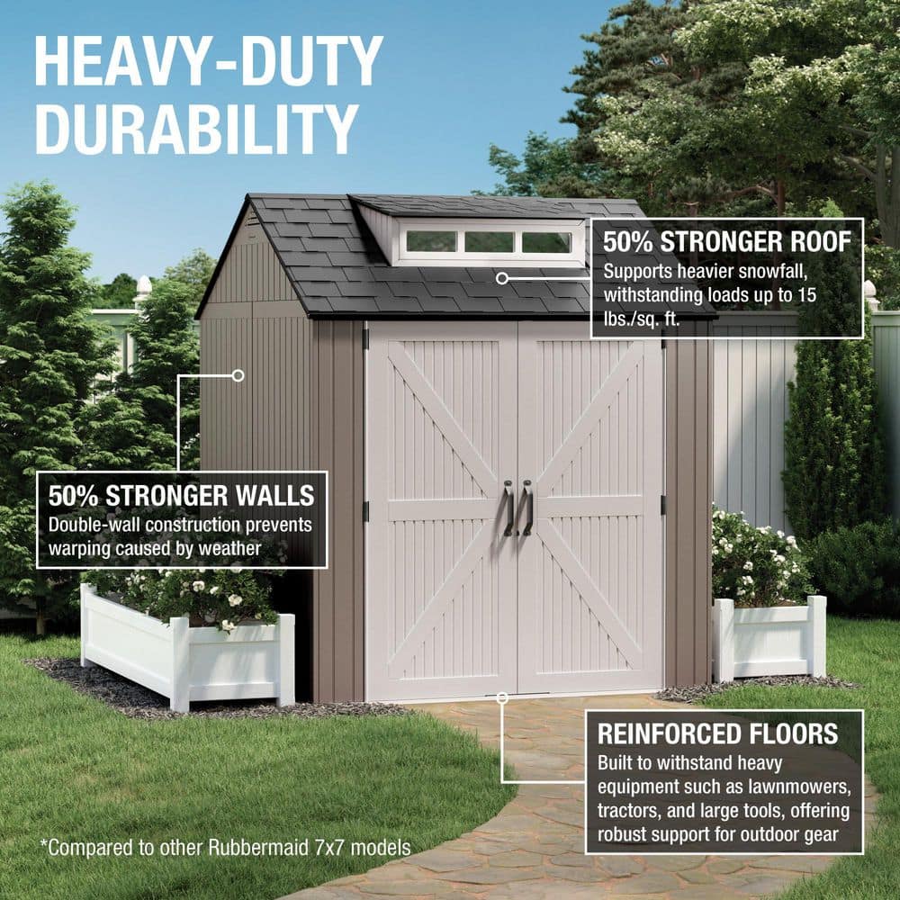Brown Resin Medium Outdoor Storage Shed with Windows, 7 x 7 ft