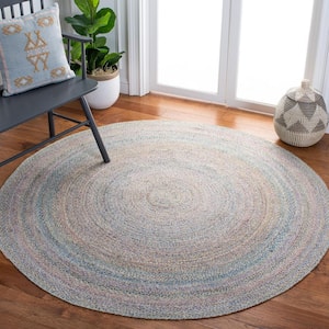 Cape Cod Blue/Green 3 ft. x 3 ft. Braided Solid Color Round Area Rug