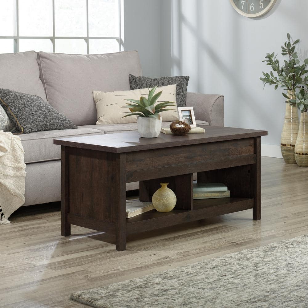 Vintage Coffee Oak Rectangular Lift-Top Coffee Table with Storage