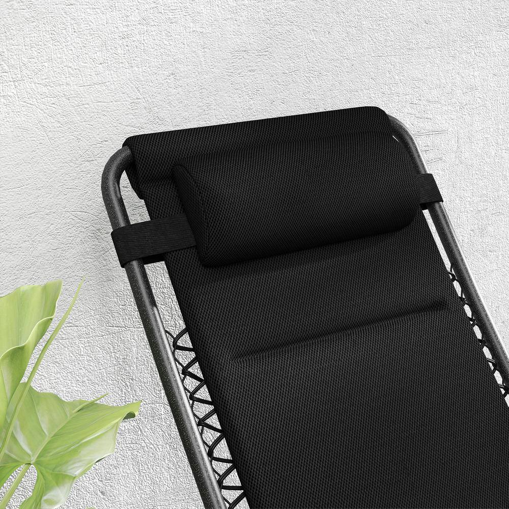 Black Steel Zero Gravity Outdoor Lounge Chairs with Cushions and Tray, Set of 2