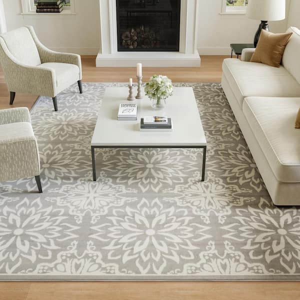 Jubilant Ivory/Grey 7 ft. x 10 ft. Floral Transitional Area Rug