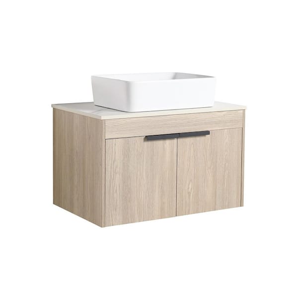 29.50 in. W x 18.90 in. D x 23.60 in. H Floating Wall-Mounted Bath Vanity in White Oak with White Ceramic Top