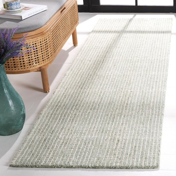 Abstract 2 ft. x 10 ft. Sage/Ivory Classic Crosshatch Runner Rug