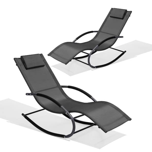 Crestlive Products 2-Piece Metal Outdoor Rocking Chair in Black