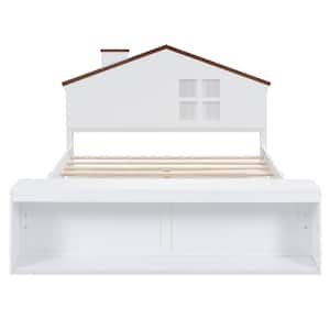 White Wood Frame Full Size Platform Bed with LED Lights and Storage