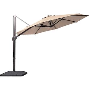 11 ft. Offset Cantilever Patio Umbrella with Heavy-Duty Base for Deck, Pool and Backyard, in Sand