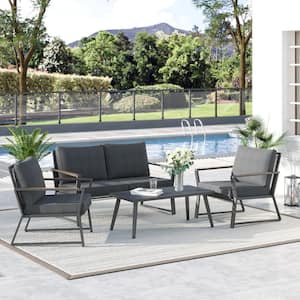 Outdoor 4-Piece Patio Conversation Furniture Set with Metal Frame and CushionGuard, Gray Cushions