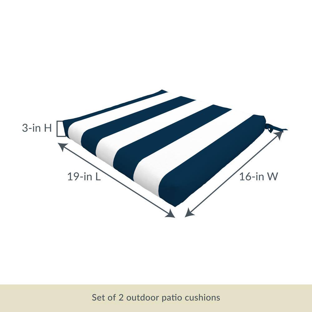 Navy and White Stripe All-Weather Outdoor Seat Cushion Pair