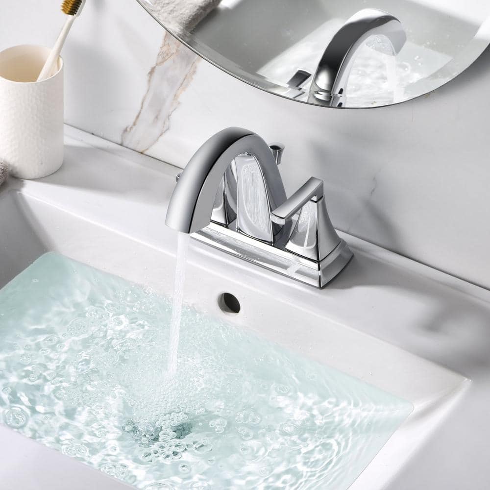 Chrome Polished 2-Handle Centerset Bathroom Faucet with Drain Assembly