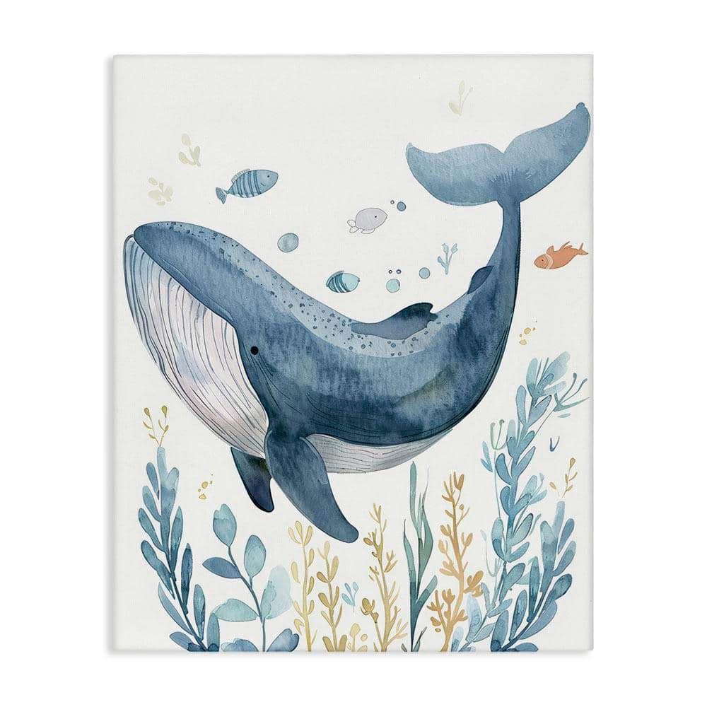 Stupell Industries Curved Blue Whale by Franklyn Gregory Unframed