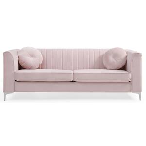 Delray 87 in. Square Arm Velvet Tight Back Straight 2-Seat Sofa in Pink