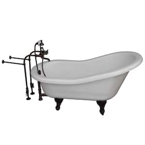 5 ft. Acrylic Ball and Claw Feet Slipper Tub in White with Oil Rubbed Bronze Accessories