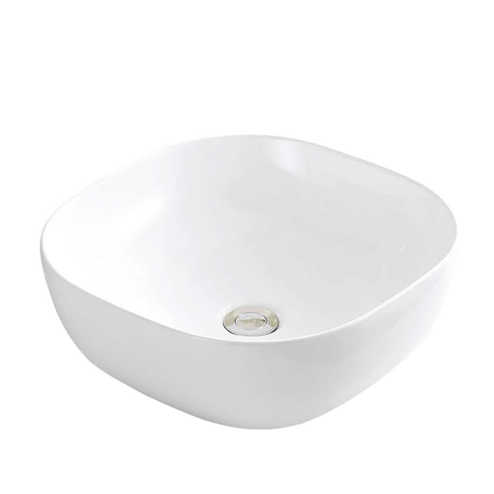 White Ceramic Square Above-Counter Vessel Bathroom Sink
