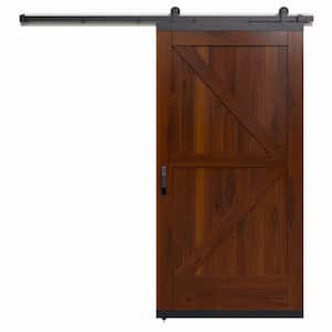 36 in. x 80 in. Karona K Design Chestnut Stained Rustic Walnut Wood Sliding Barn Door with Hardware Kit