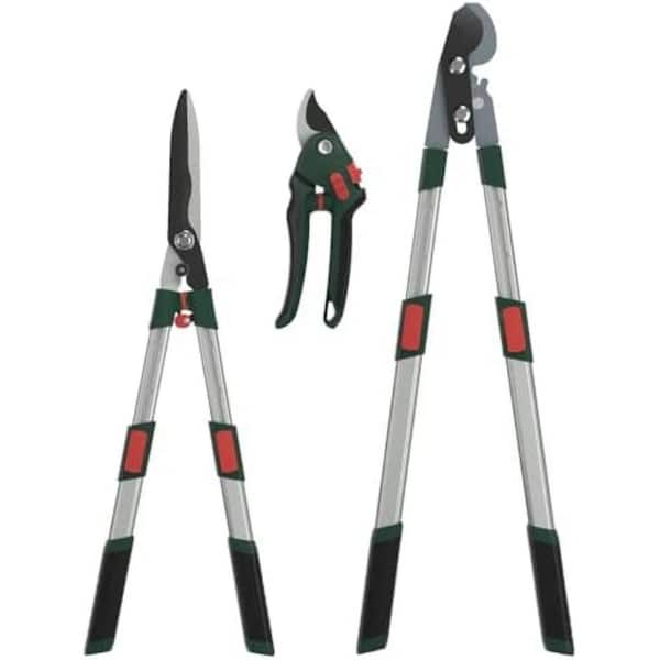 3-Piece Garden Tool Set Bypass Lopper Hedge Shears Pruning Shears with Telescopic Aluminum Handle