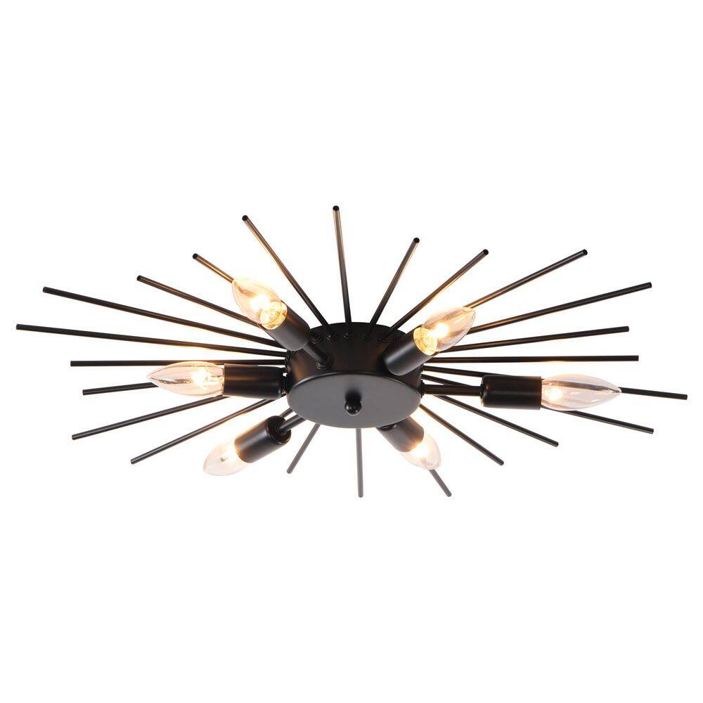 23.62 in. 6-Light Modern Sputnik Polished Black Dimmable Flush Mount with No Bulbs Included for Living Dining Room Study price history on PriceWatchPro