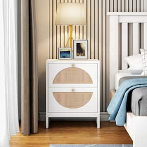 15.75 in. White 2 Storage Drawer Bedside End Table, Display Rack for Bedroom and Living Room