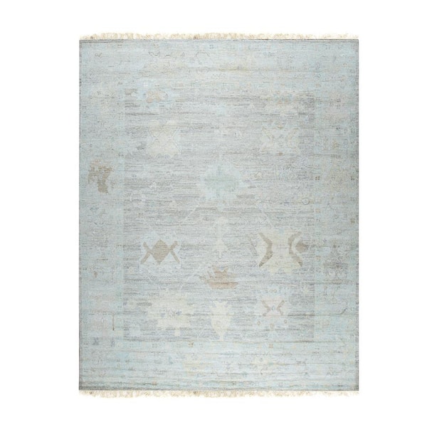 EORC 9 ft. x 12 ft. Light Fawn/ Ivory Hand-Knotted Natural Silk Classic ...