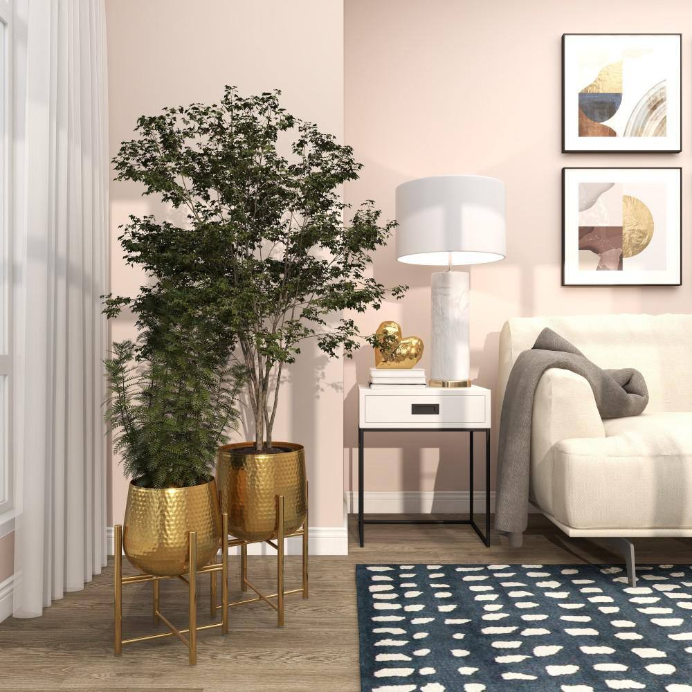 Contemporary Gold Metal Indoor Planter with X-Shaped Stand, 17" Height