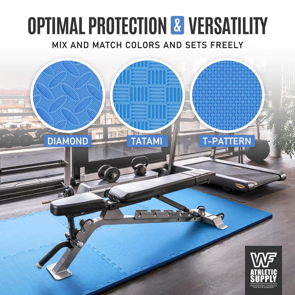 Blue Diamond Pattern Interlocking Foam Gym Floor Tiles, 24 SQ.FT
