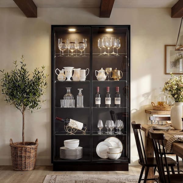 FUFU&GAGA Black 72.8 in. Accent Cabinet Office Storage Cabinet