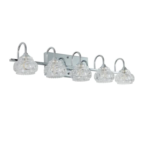 29 in. 5 Light Chrome Bathroom Wall Mounted Vanity Light with Crystal Glass Shades （Bulb Not Included）