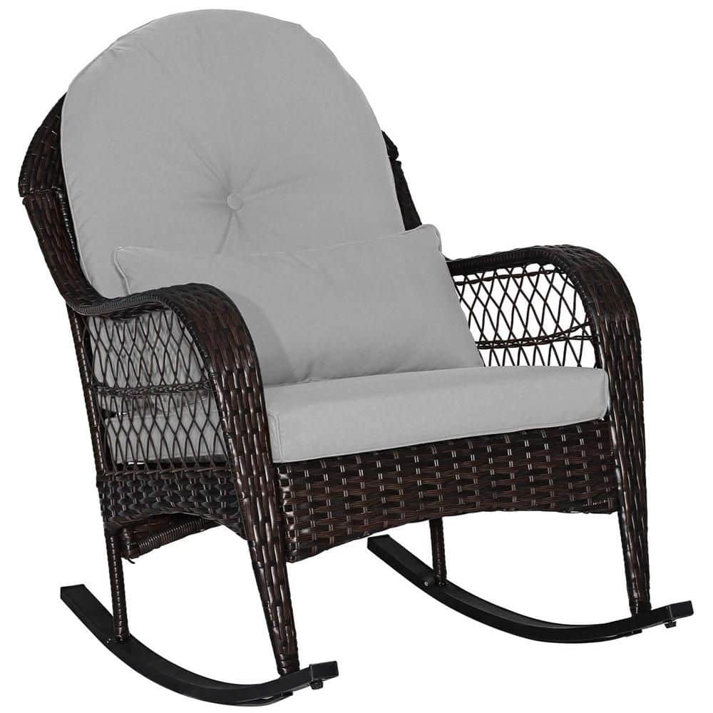 Wicker Outdoor Rocking Chair with Lumbar Pillow Balcony and Gray Seat Back Cushions price history on PriceWatchPro