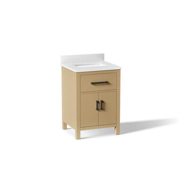 Kresla 25in. Single Sink Freestanding Light Oak Bath Vanity with White Quartz Top Assembled