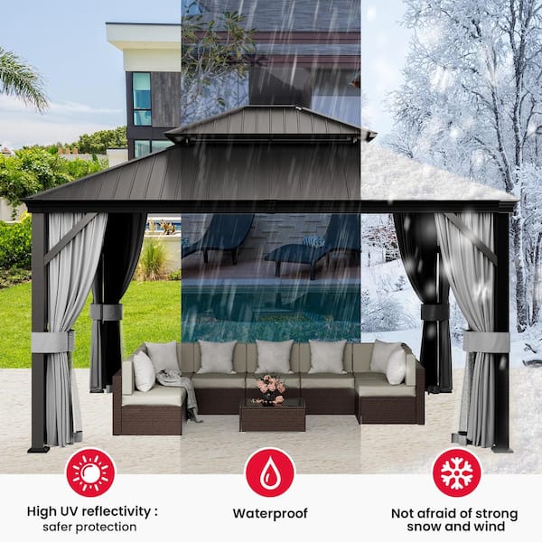 PamaPic 12 ft. x 14 ft. Black Metal Hardtop Gazebo with