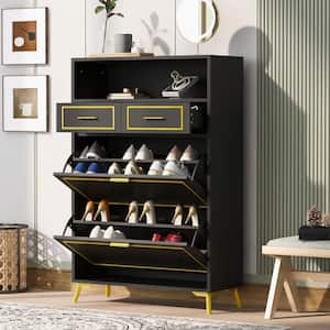47.2 in. H x 31.5 in. W Black Wood Shoe Storage Cabinet with 2 Flip Drawers, 2 Slide Drawers, 1 Shelf