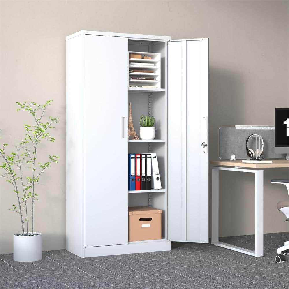 Kahomvis White 71 in. H Metal Office Storage Cabinet Steel Locking