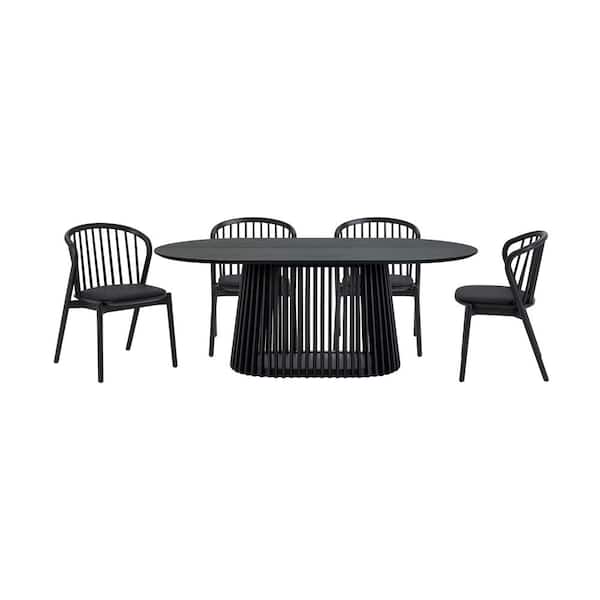 Armen Living Pasadena Echo 5-Piece Oval Black Wood Top Dining Room Set Seats 4