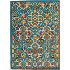 Allur Turquoise Ivory 5 ft. x 7 ft. Floral Bohemian Modern Area Rug