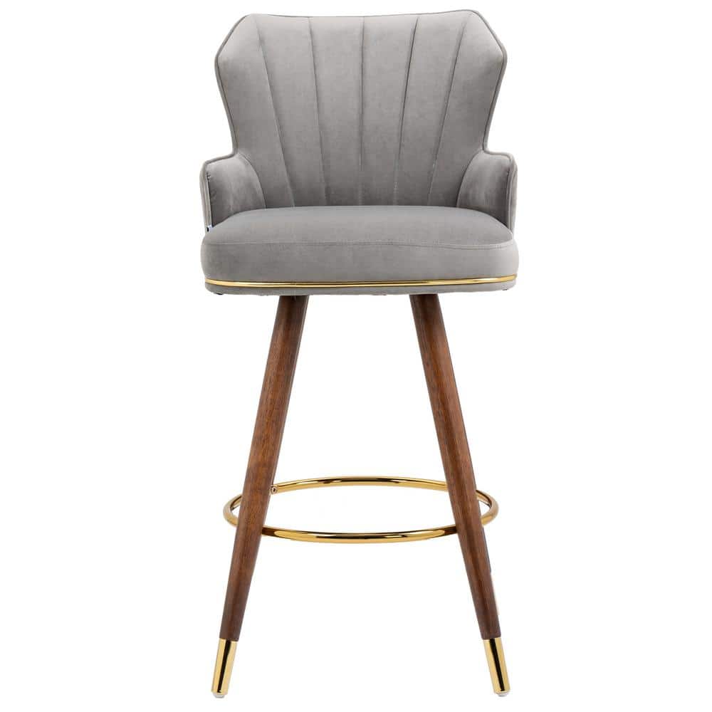 27.95 in. Upholstered High Back Wood Swivel Counter Bar Stools with Gray Velvet Seat and 4 Metal Legs (Set of 2) price history on PriceWatchPro