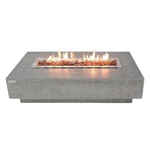 Hampton Outdoor Fire Pit 56 in. x 32 in. Rectangular Concrete Propane Fire Table with Lava Rocks and Cover