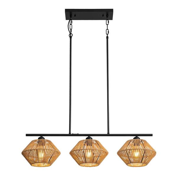 早割ex Pacific Core 3-Lights Black Rattan Caged Chandelier Hanging レイアウト用品