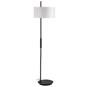 Fitzgerald 62 in. Matte Black 1-Light Standard Floor Lamp with White Fabric Shade