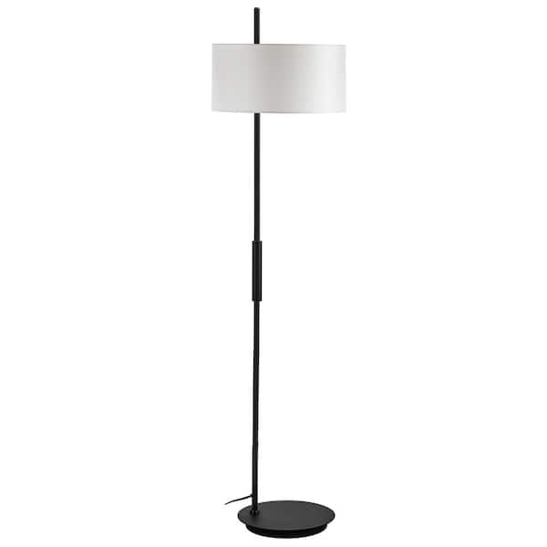 Dainolite Fitzgerald 62 in. Matte Black 1-Light Standard Floor Lamp with White Fabric Shade