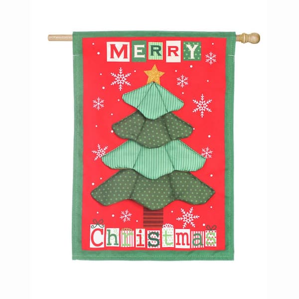 Evergreen 28 in. x 44 in. Christmas Tree Quilt House Linen Flag