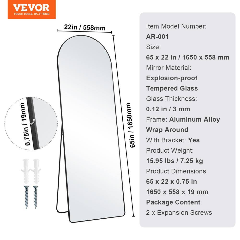 Arched Black Aluminum Full Length Mirror with Stand