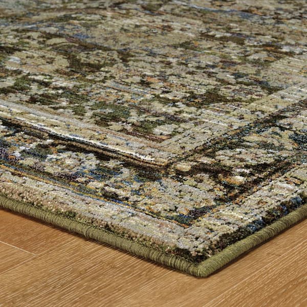 Athena Green/Brown 2 ft. x 8 ft. Distressed Border Runner Rug