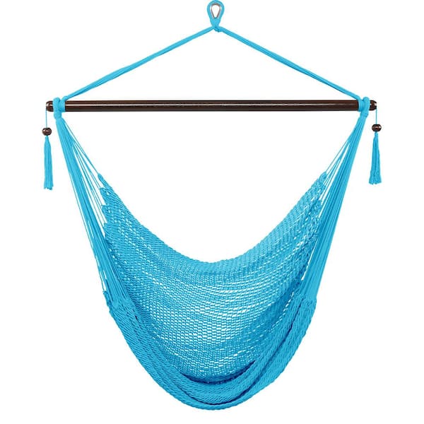 cenadinz 4.7 ft. Caribbean Large Hammock Chair Swing Seat Hanging Chair with Tassels Light Blue