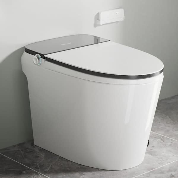 Elongated Electric Bidet Toilet 1.28 GPF in White with Adjustable Heated Seat Deodorizing Air Dryer Foot Kick Operation