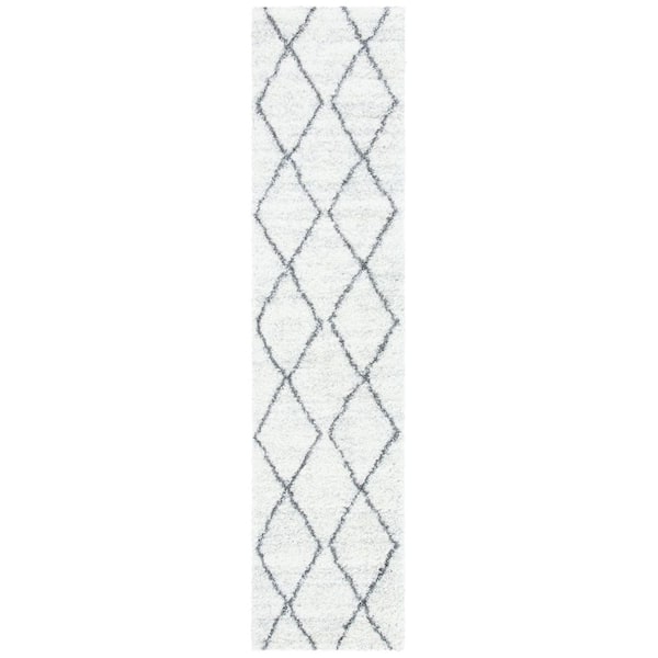 August Shag 2 ft. x 9 ft. Ivory/Gray Geometric Runner Rug