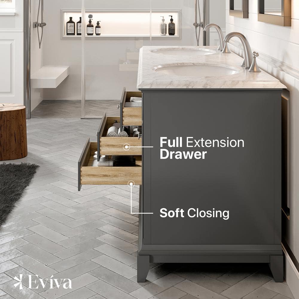 Gray Marble Double Sink Freestanding Bathroom Vanity