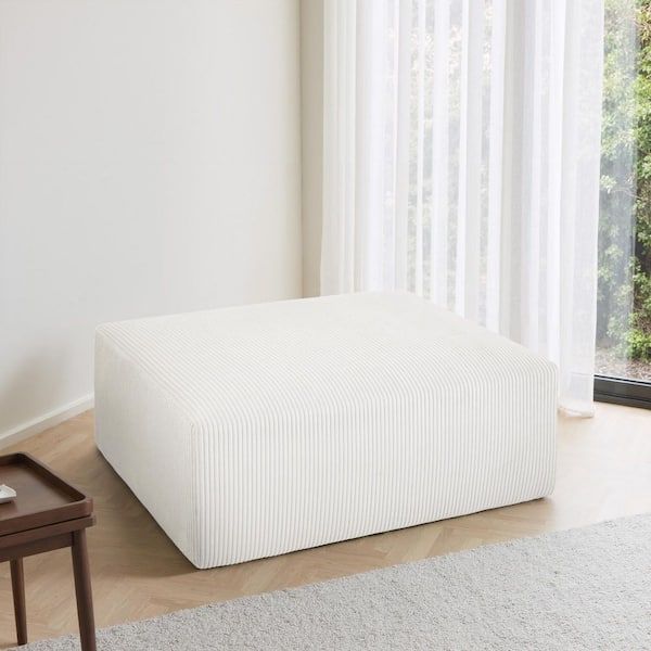 Modern Beige Corduroy Fabric Rectangle Accent Ottoman (Set of 1)