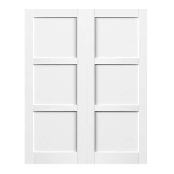 TENONER 64 in. x 80 in. 3 Panel, MDF, Composite, Solid Core, Pre-assembled Panel White Primed Interior Door Slab