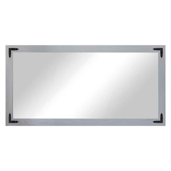 (33 in. W x 80 in. H) Grey Hardwood Rectangle Mirror with Decorative Corner Bracket